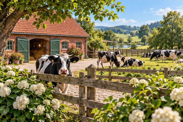 Milchhof mit Kühen – Symbolbild