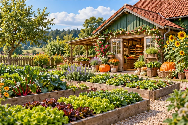 Gemüsegarten mit Hofladen – Symbolbild