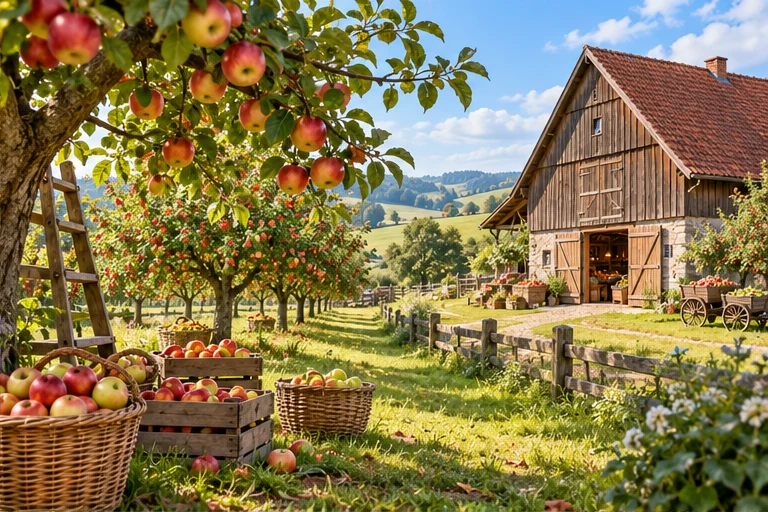 Obstgarten mit Apfelernte – Symbolbild